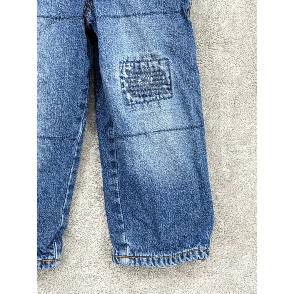 Vintage OshKosh Overalls Toddler Size 2T Flannel Lined Patchwork Denim Logo Blue